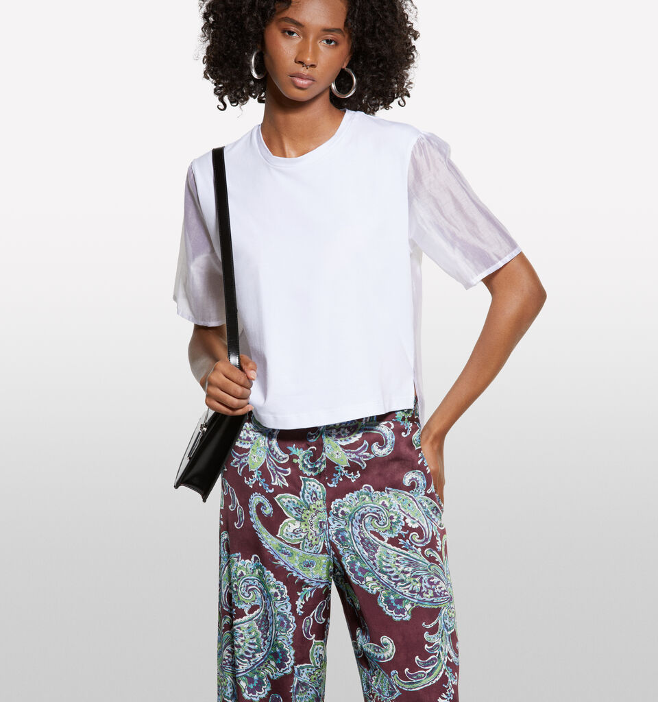 Μπλούζα λευκή με διαφάνεια - μπλουζάκια κοντομάνικα γυναικεία - Λευκο | Sisley image number 3